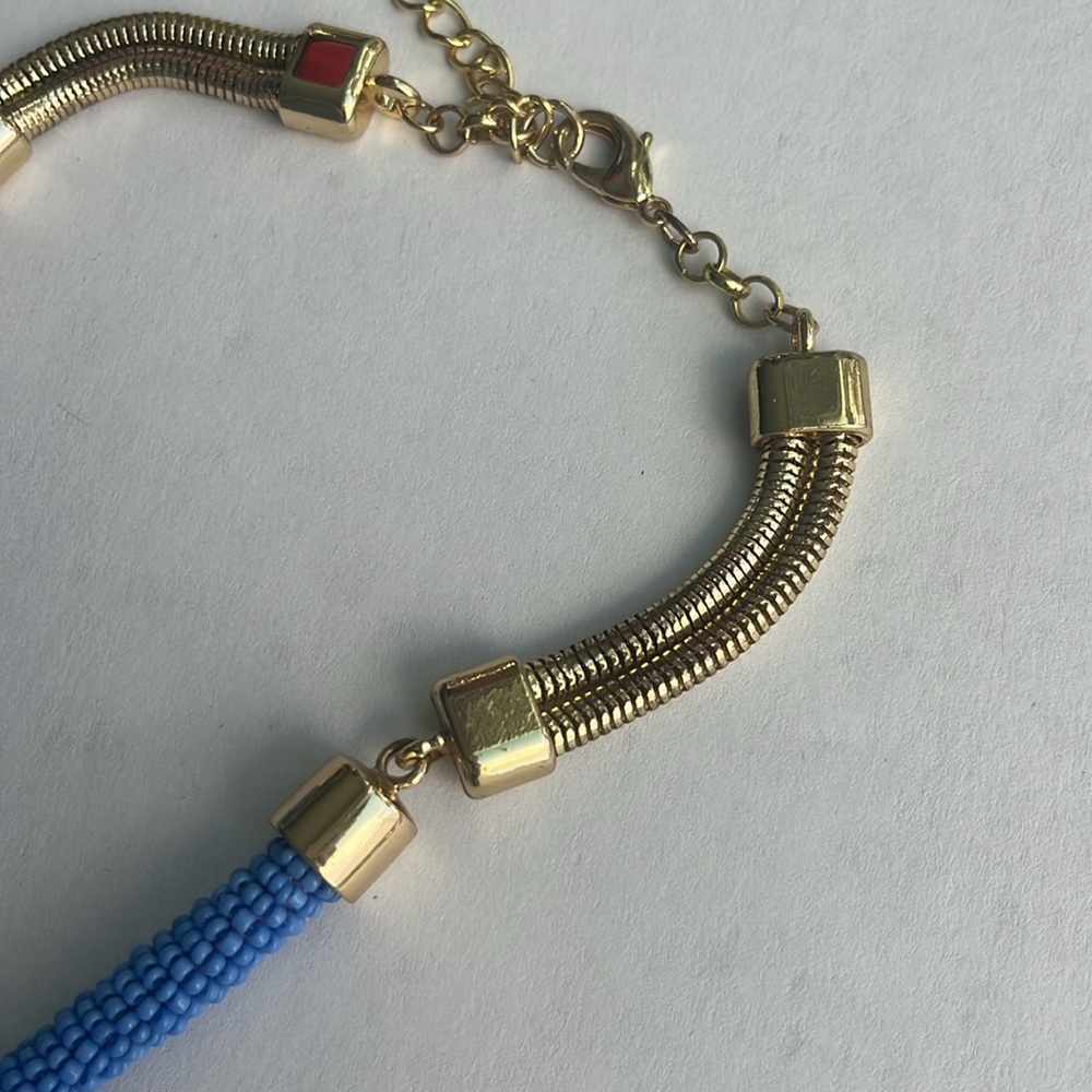  Vintage Necklace quality Talbots blue knot beaded pendant boho 18” golden - Picture 3 of 4